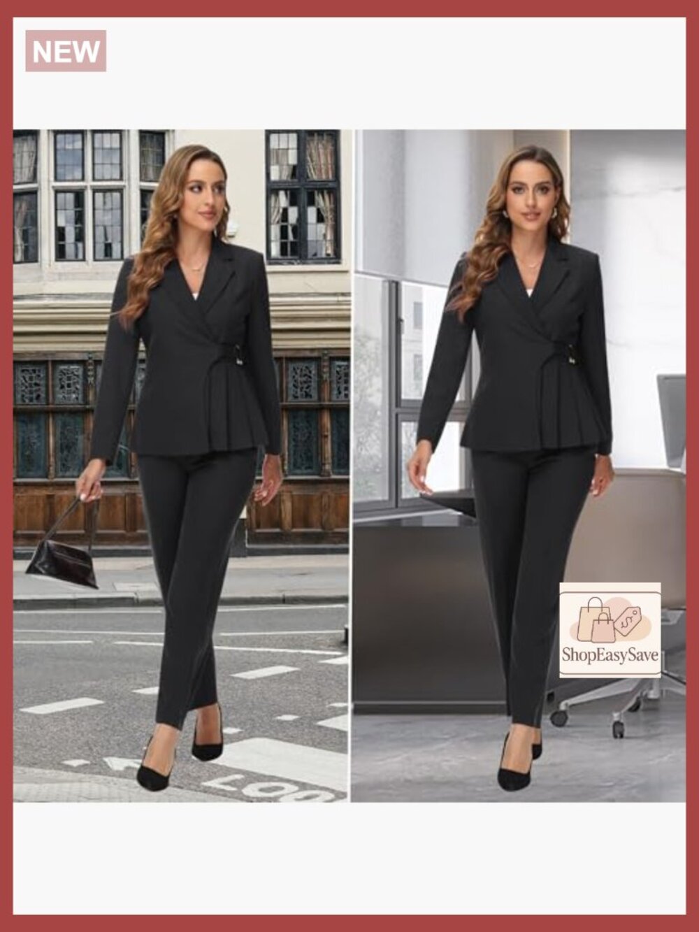 Womens Pantsuit 2 Piece Set Business Casual Blazer Jacket Irregular Hem - Picture 5 of 6